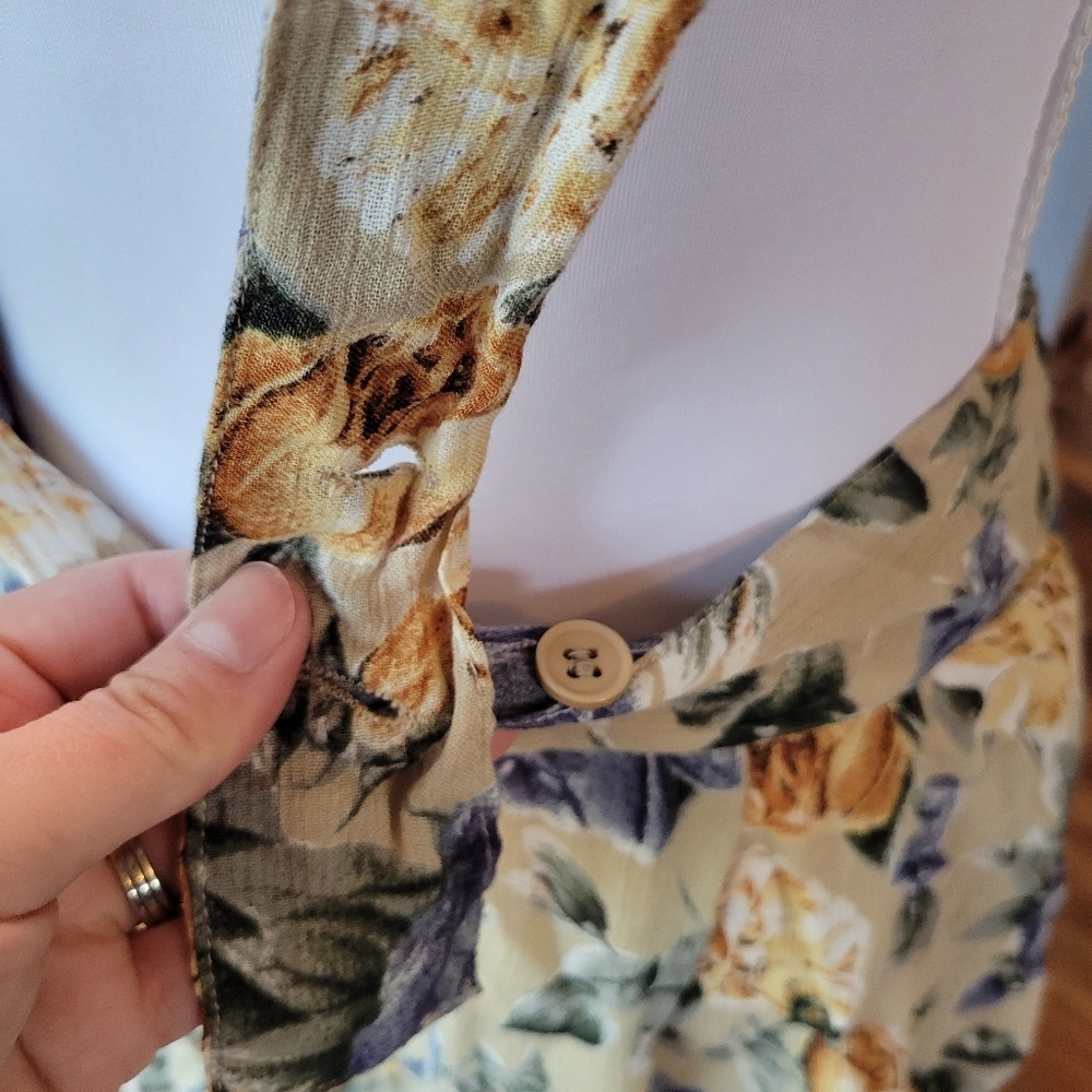 Vintage Deadstock Equation Tan Floral Print Overall Shorts - Picture 4 of 7